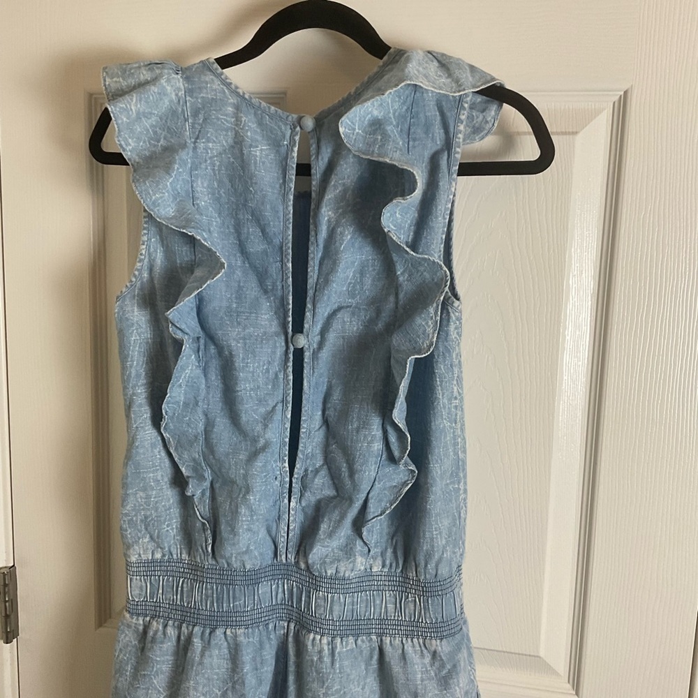 7 For All Mankind Denim Ruffle Romper Size Small Blue Acid Wash Jumpsuit - Picture 8 of 15